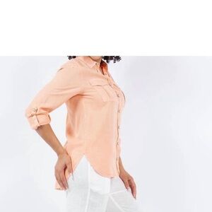 PAPARAZZI tencel slub snap front long sleeve shirt in apricot